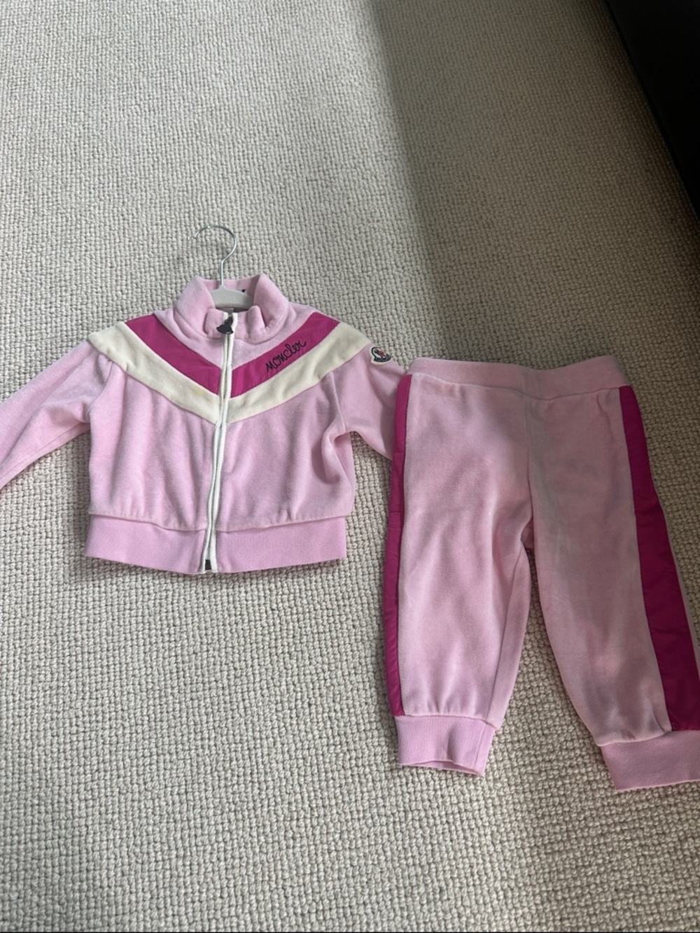 Moncler baby girls velour set zip up jacket and pants size 9-12 months